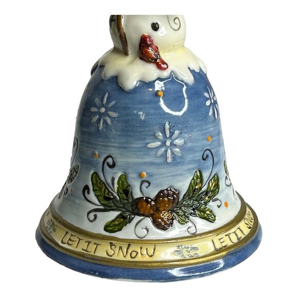 Let It Snow Snowman Winter Christmas Seasonal Figurine Bell Cardinals Pinecones - Picture 6 of 7